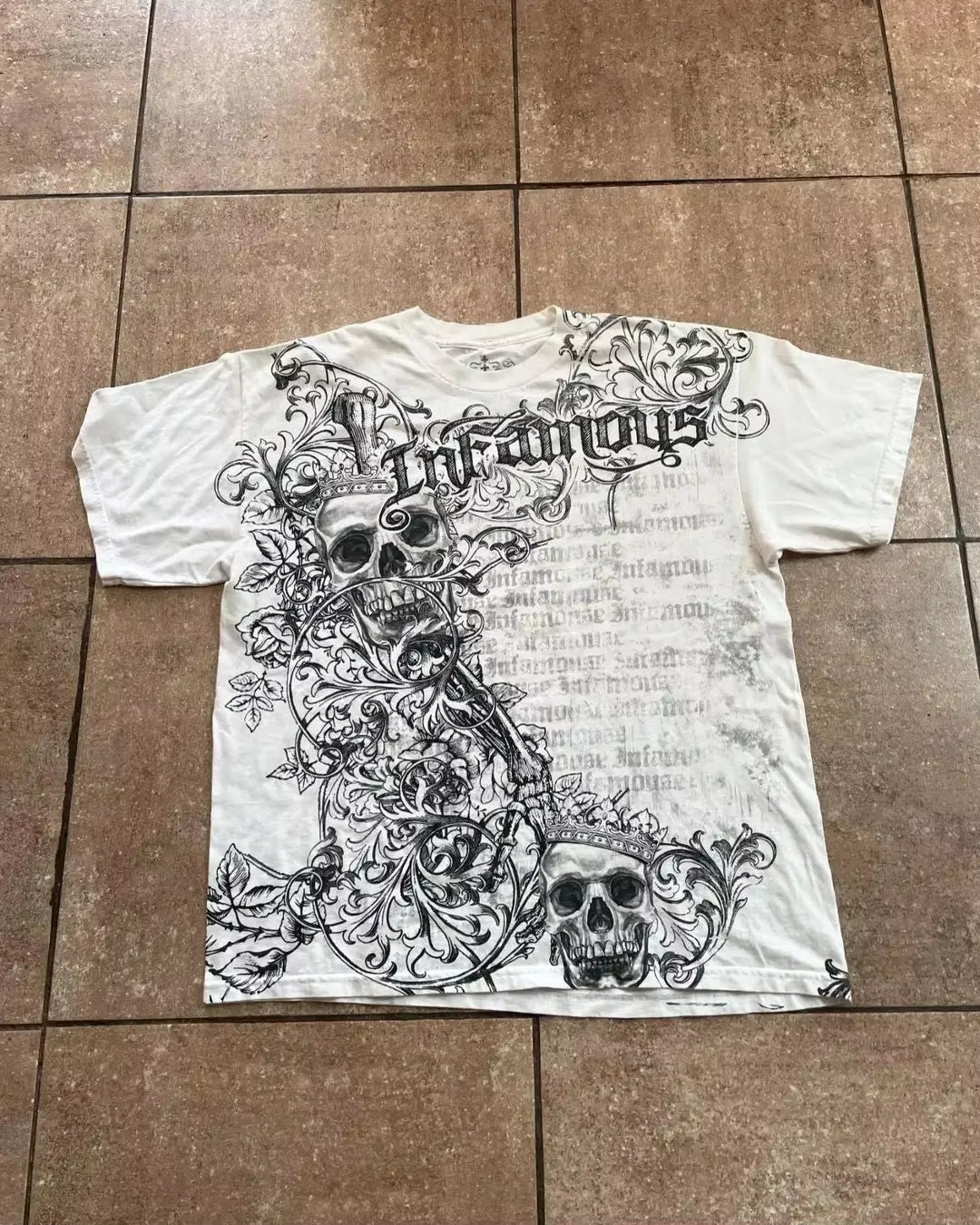 Streetwear Y2K Affliction T Shirts Hip Hop Tee Gothic Skull Cross Print round Neck Oversized Short Sleeve Trendy Graphic Tshirts