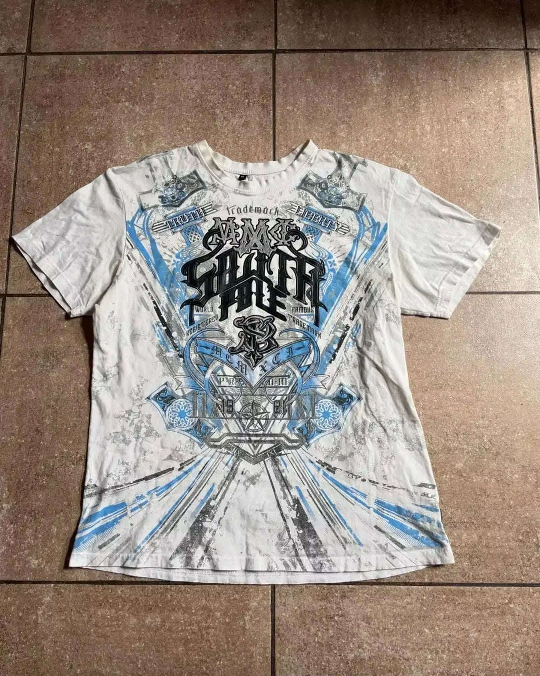 Streetwear Y2K Affliction T Shirts Hip Hop Tee Gothic Skull Cross Print round Neck Oversized Short Sleeve Trendy Graphic Tshirts