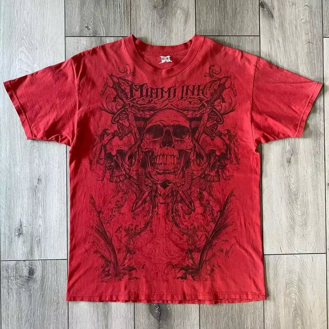 Streetwear Y2K Affliction T Shirts Hip Hop Tee Gothic Skull Cross Print round Neck Oversized Short Sleeve Trendy Graphic Tshirts