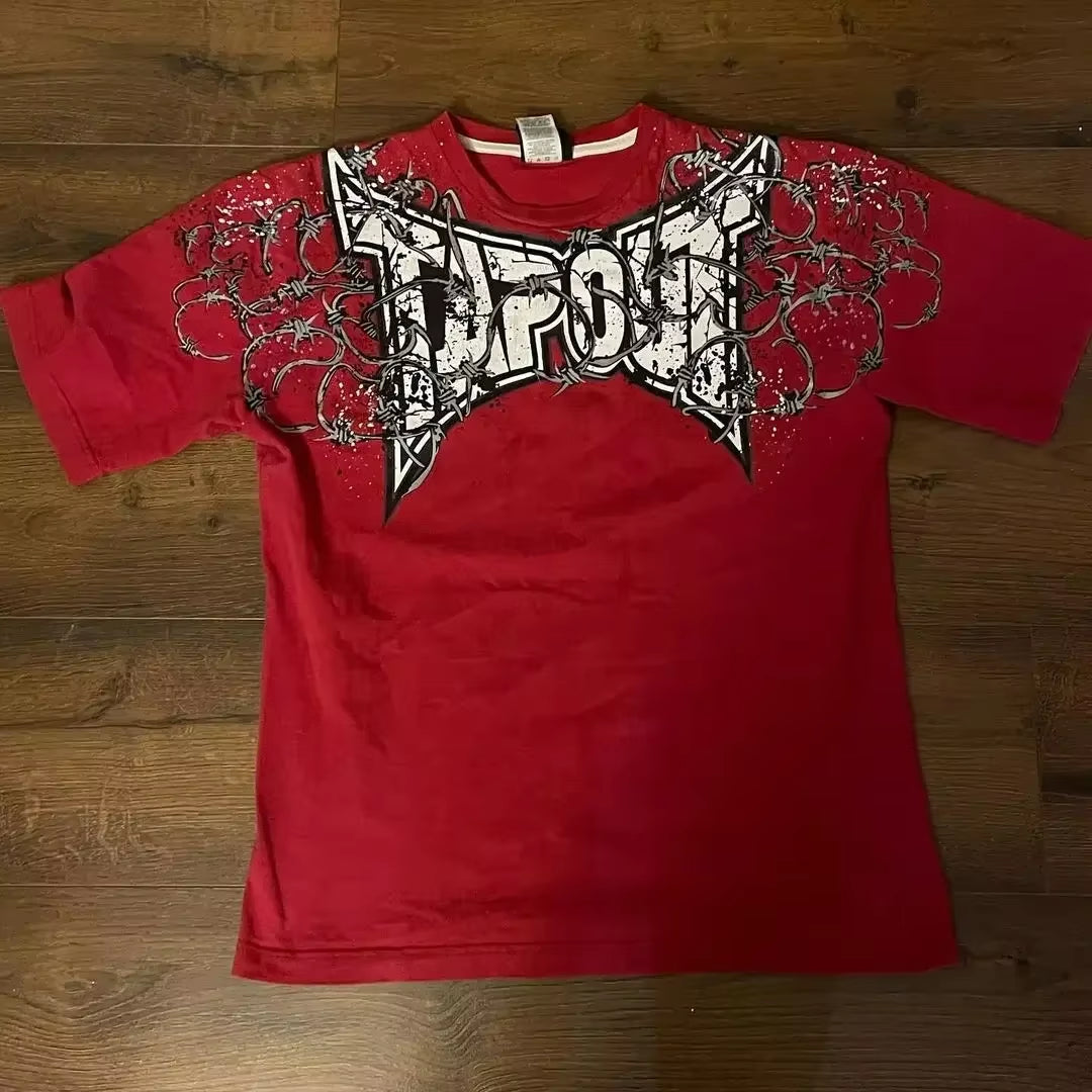 2000S T Shirt Summer New Hip Hop Red round Neck Oversized Long Sleeved T Shirt Men Women Casual Gothic Clothing Tops Streetwear