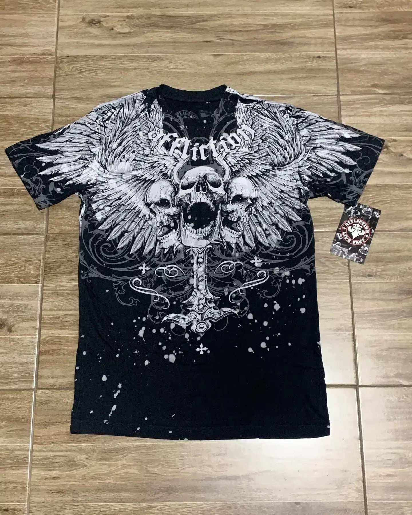 Streetwear Y2K Affliction T Shirts Hip Hop Tee Gothic Skull Cross Print round Neck Oversized Short Sleeve Trendy Graphic Tshirts