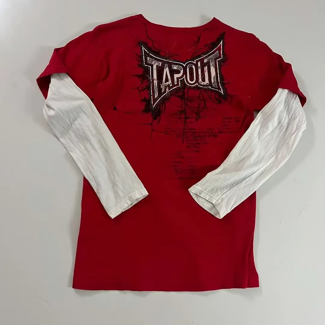 2000S T Shirt Summer New Hip Hop Red round Neck Oversized Long Sleeved T Shirt Men Women Casual Gothic Clothing Tops Streetwear