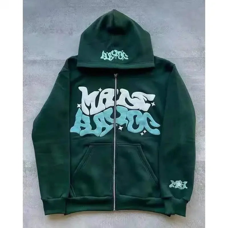 Y2K Streetwear Zip Hoodie Y2K Sweatshirt Hip Hop Letter Graphic Print Oversized Hoodie New Harajuku Gothic Jacket Coats Clothes