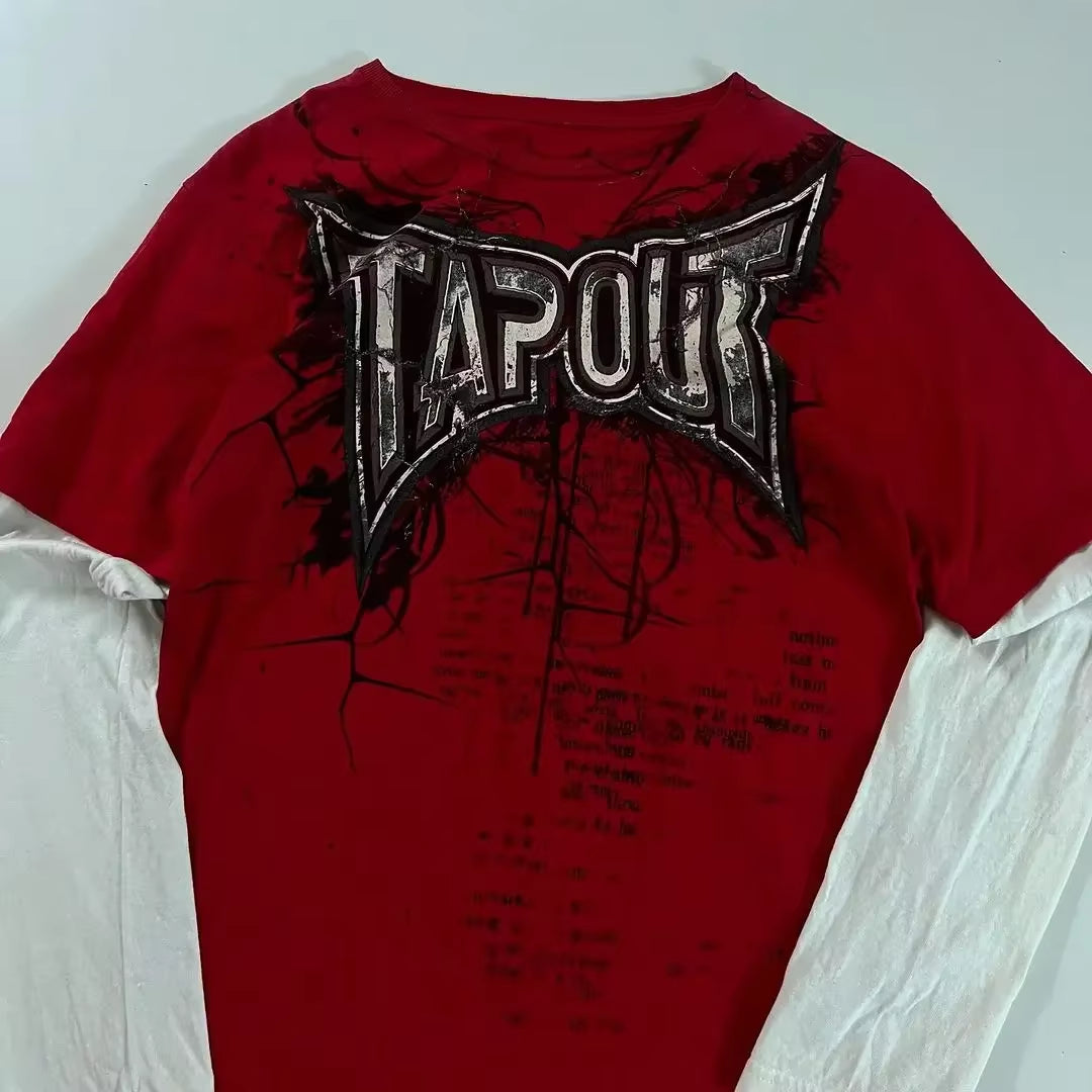 2000S T Shirt Summer New Hip Hop Red round Neck Oversized Long Sleeved T Shirt Men Women Casual Gothic Clothing Tops Streetwear