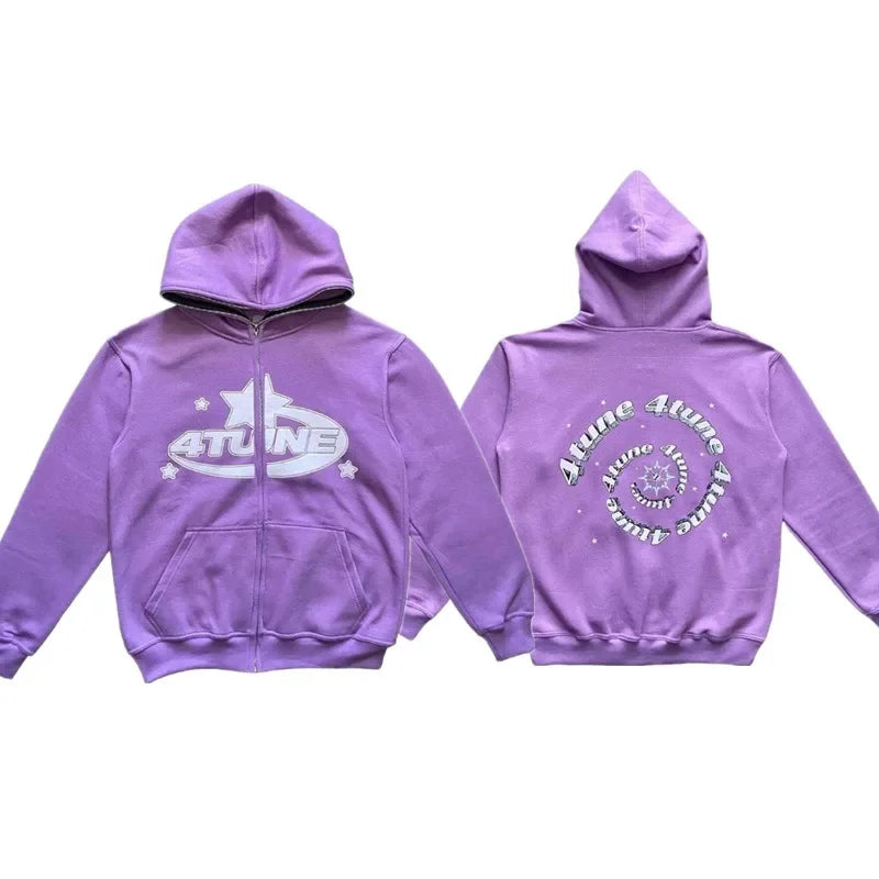 Star Letter Print Hoodie Men Retro Zip up Long Sleeve Loose Jacket Coats Harajuku Casual Gothic Hooded Sweatshirt Y2K Streetwear