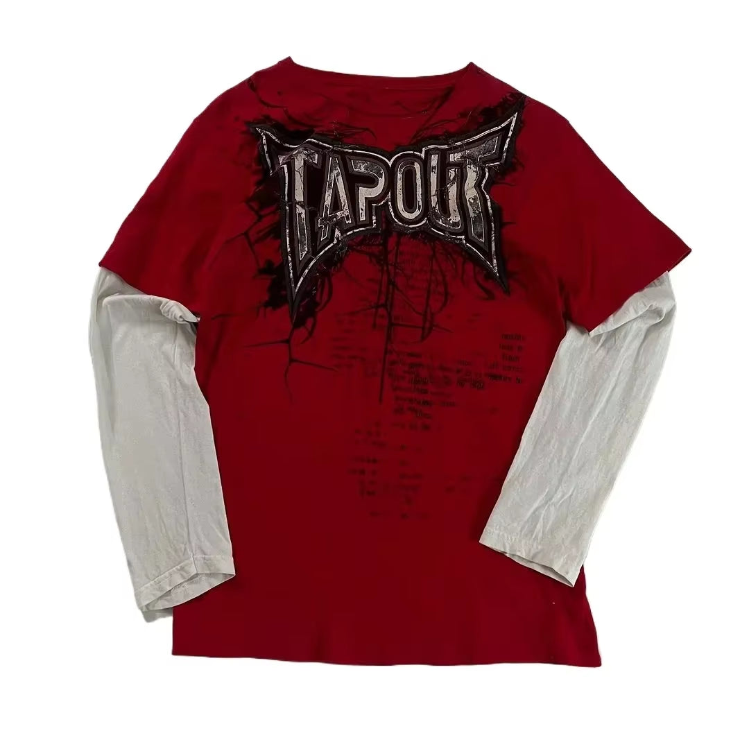 2000S T Shirt Summer New Hip Hop Red round Neck Oversized Long Sleeved T Shirt Men Women Casual Gothic Clothing Tops Streetwear