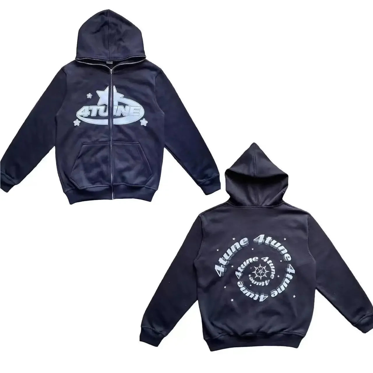 Star Letter Print Hoodie Men Retro Zip up Long Sleeve Loose Jacket Coats Harajuku Casual Gothic Hooded Sweatshirt Y2K Streetwear