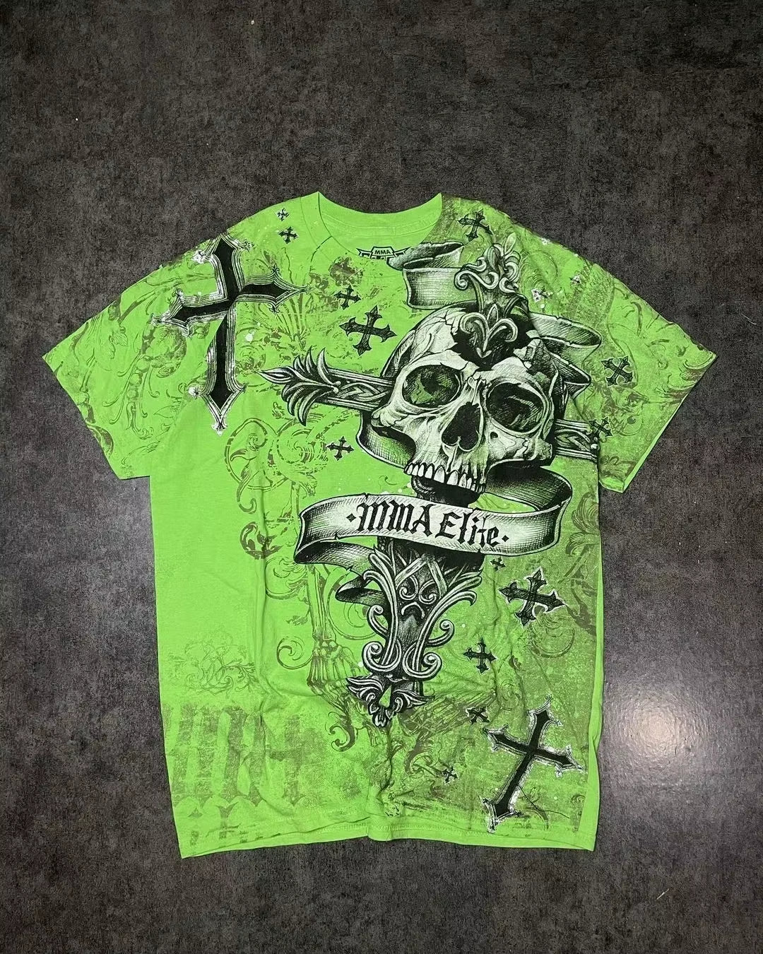 Streetwear Y2K Affliction T Shirts Hip Hop Tee Gothic Skull Cross Print round Neck Oversized Short Sleeve Trendy Graphic Tshirts
