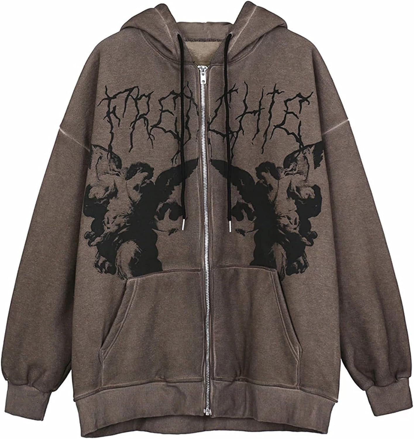 Y2K Oversized Skeleton Print Hoodies for Women Graphic Aesthetic Zip up Cardigan Hooded Sweat Jacket with Pockets