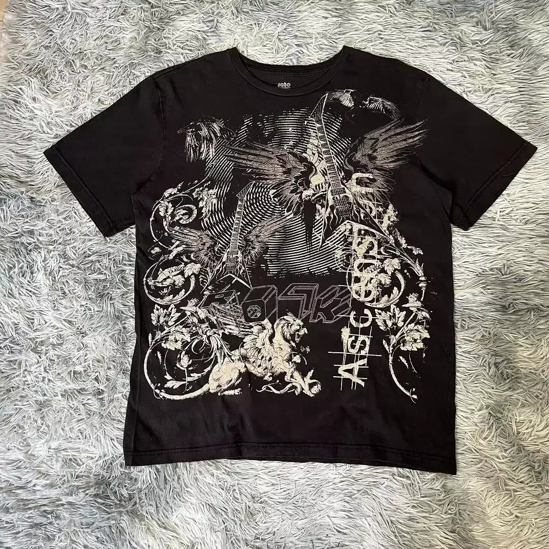 Streetwear Y2K Affliction T Shirts Hip Hop Tee Gothic Skull Cross Print round Neck Oversized Short Sleeve Trendy Graphic Tshirts