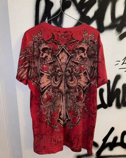 2000S T Shirt Summer New Hip Hop Red round Neck Oversized Long Sleeved T Shirt Men Women Casual Gothic Clothing Tops Streetwear