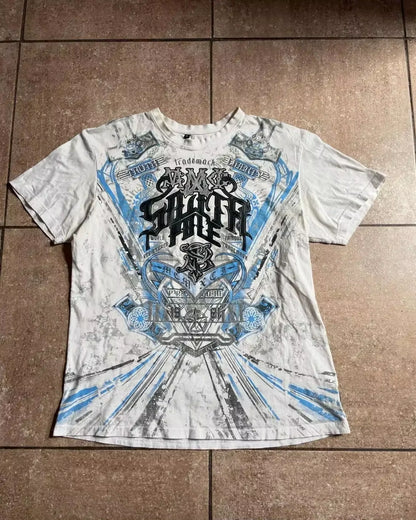 Streetwear Y2K Affliction T Shirts Hip Hop Tee Gothic Skull Cross Print round Neck Oversized Short Sleeve Trendy Graphic Tshirts