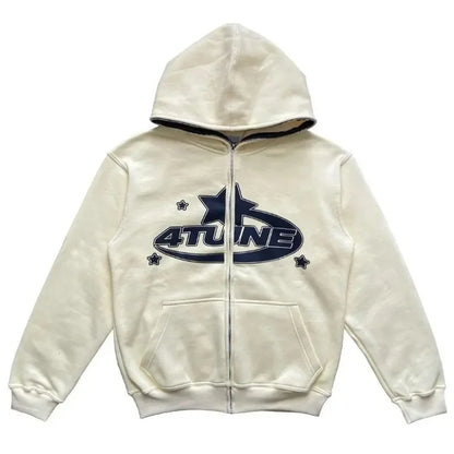 Star Letter Print Hoodie Men Retro Zip up Long Sleeve Loose Jacket Coats Harajuku Casual Gothic Hooded Sweatshirt Y2K Streetwear