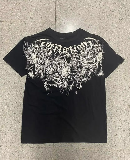 Streetwear Y2K Affliction T Shirts Hip Hop Tee Gothic Skull Cross Print round Neck Oversized Short Sleeve Trendy Graphic Tshirts