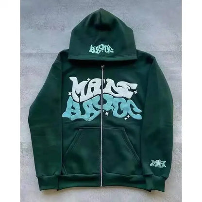 Y2K Streetwear Zip Hoodie Y2K Sweatshirt Hip Hop Letter Graphic Print Oversized Hoodie New Harajuku Gothic Jacket Coats Clothes