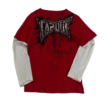 2000S T Shirt Summer New Hip Hop Red round Neck Oversized Long Sleeved T Shirt Men Women Casual Gothic Clothing Tops Streetwear